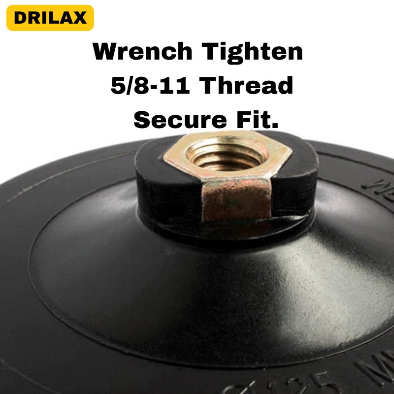 Drilax 6 Inch Hook and Loop Backing Pad | Rigid, Low-Profile Design with Wrench Mounts | 5/8"-11 Thread for Flat Surface Grinding, Sanding & Polishing | Fits Dewalt & Other Tools - Image 5
